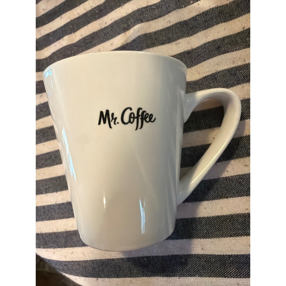 Mr. Coffee White Ceramic Mug Black Script Logo Tapered Coffee Cup Classic Design